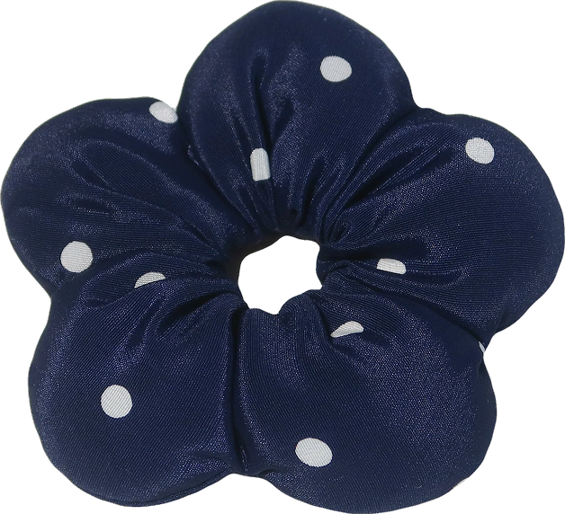 Puffy navy flower hair tie